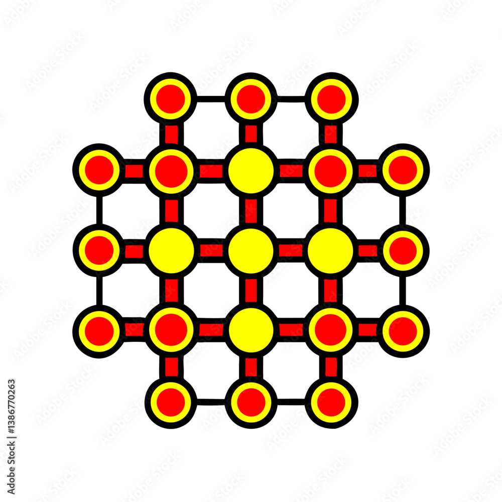 Poster abstract connection grid network of red and yellow circles on white background