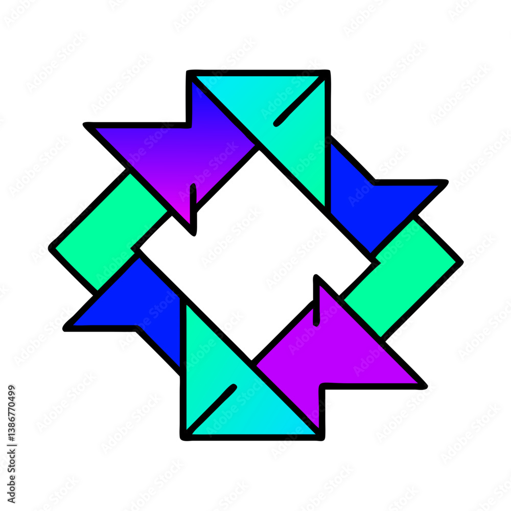 Poster abstract geometric shape design with interlocking colorful arrows on white background