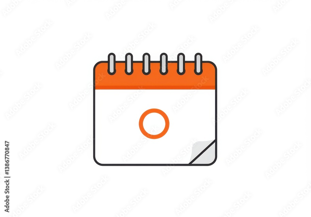 Poster a simple calendar icon with orange details and a curled page isolated on a white background view