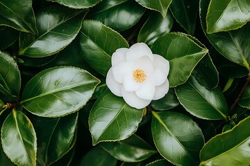 White Flower Surrounded by Green Leaves in Natural Garden Setting