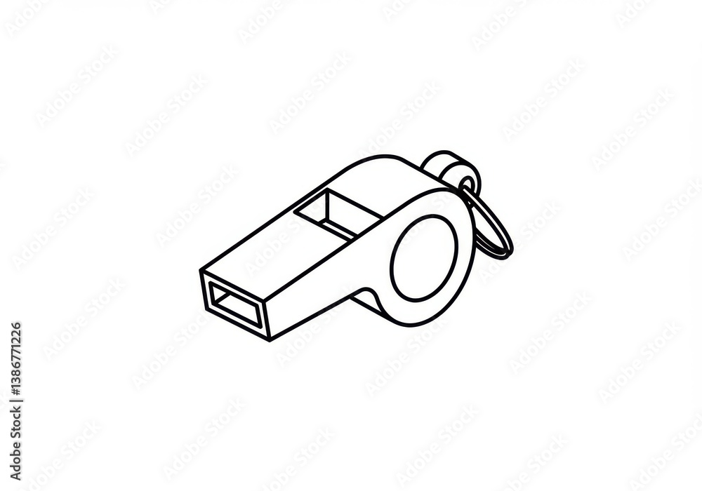 Poster a simple line drawing of a whistle with a ring on a white background in a vector illustration