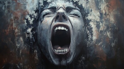 Person screaming with open mouth and closed eyes.