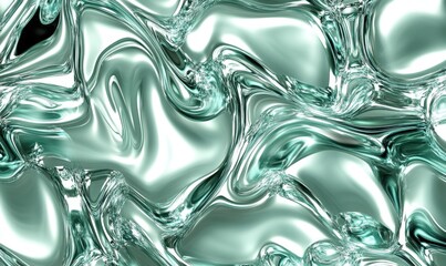Abstract teal liquid swirls, metallic texture, background design