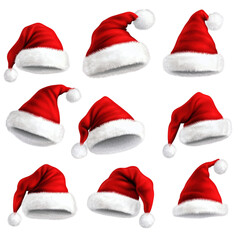 set collection of red santa claus christmas hat seasonal design pattern isolated white background transparent background