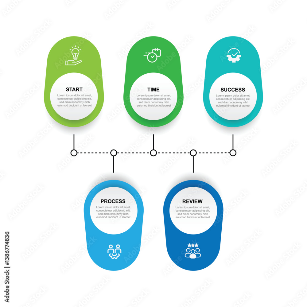Poster 5 step timeline infographic element suitable for business information and presentation workflow