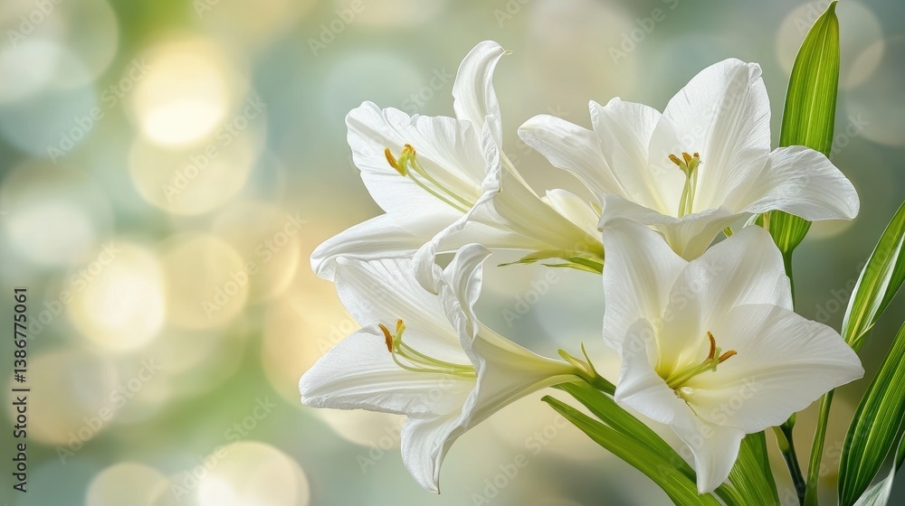 Poster a close-up of delicate white flowers arranged beautifully, with a soft bokeh background creating a p