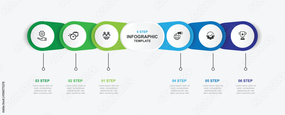 Poster 6 step infographic template with icons suitable for business information and presentation workflow