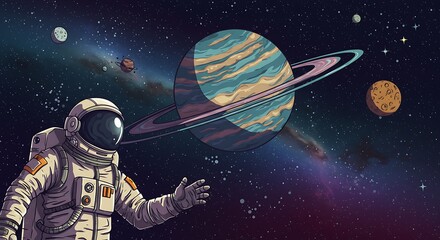 Fototapeta premium Cosmic Encounter: A Retro Spacefaring Adventure AI Generated