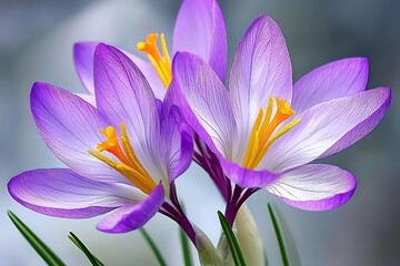 Fototapeta premium Vibrant Purple Crocus Flowers Blooming in Delicate Spring Scene