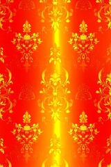 Ornate baroque style damask design in fiery gold and red seamless pattern