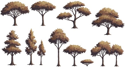 Serene Autumnal Trees: A Collection of Hand-Painted Illustrations in Warm Brown Hues AI Generated