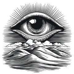 Fototapeta premium Intricate Eye Engraving Design with Rays and Waves in Vector Format