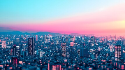 Fototapeta premium Vibrant urban skyline at sunset