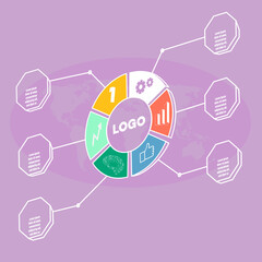 Circular Infographic Diagram with Six Colorful Sections for Business Presentation or Marketing Strategy.