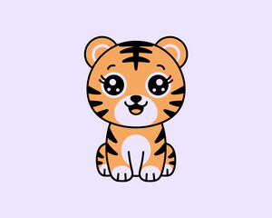 Cute Tiger Cub Illustration with Big Eyes - Cartoon Animal Design for Children