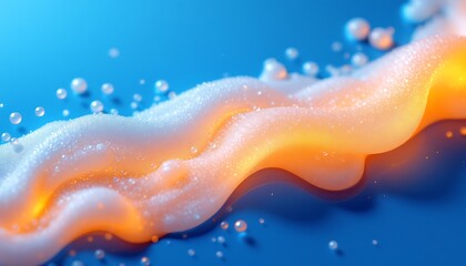 Abstract Wavy Foam Structure with Bubbles on a Blue Background
