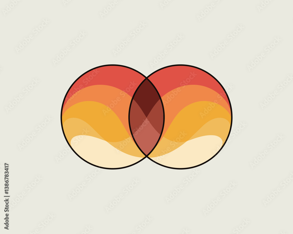 Poster overlapping gradient circles graphic, warm color palette design element