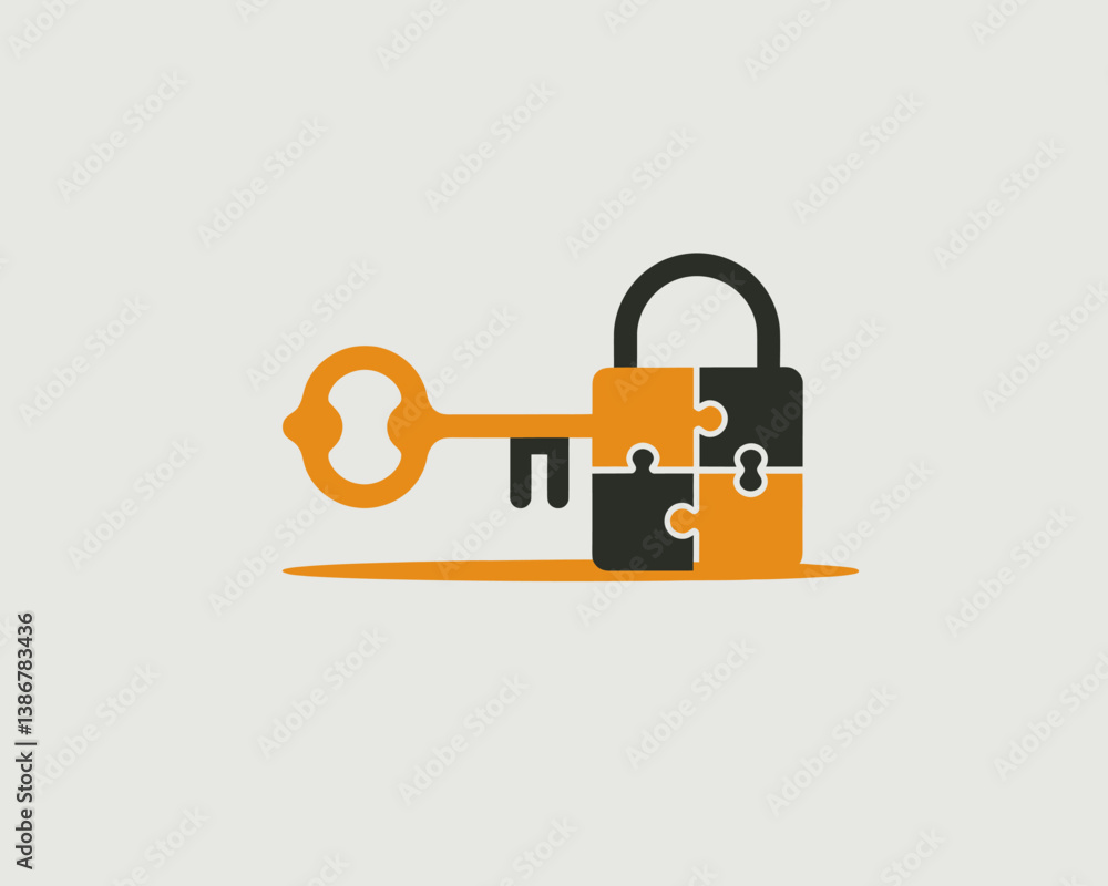 Aufkleber key unlocking puzzle lock. solution conceptual design for business security.