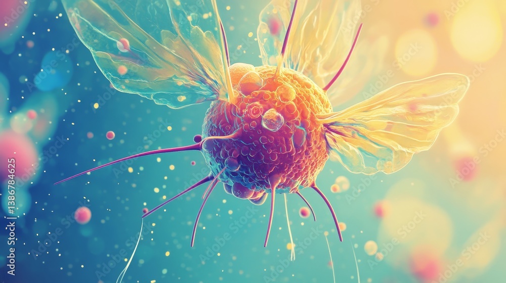 Poster abstract rendering of a cell or microorganism with tendrils in