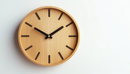 Wooden Wall Clock on Minimalist Background Symbolizing Time Management and Efficiency in Daily Life