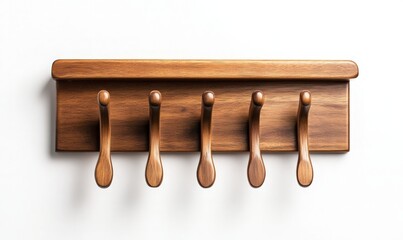 Wooden Wall-Mounted Coat Rack with Five Hooks Perfect for Home Organization Against a Clean White Background