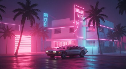 Neon Dreamscape: 80s Retro 3D Render AI Generated