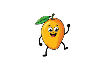 Cute Mango Character Waving Hello, Simple Vector Illustration on White Background, Perfect for Children's Books and Food-Related Designs, Bright and Playful.