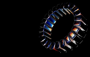 Geometric glass on black background, Beautiful Dispersion effect, Abstract background, 3d render