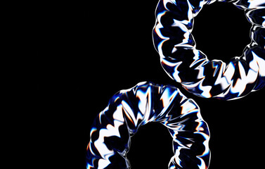 Geometric glass on black background, Beautiful Dispersion effect, Abstract background, 3d render