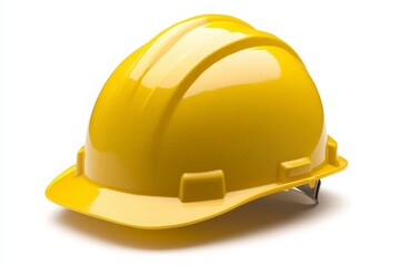 Yellow Safety Helmet on White Background for Construction and Safety Promotion - Ideal for Industrial Use and Workplace Safety Campaigns.