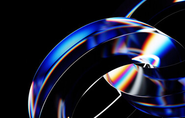 Geometric glass on black background, Beautiful Dispersion effect, Abstract background, 3d render