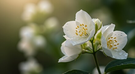 Obraz premium Golden Hour Jasmine: Dew-Kissed Petals AI Generated