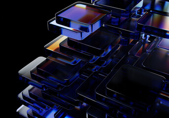 Geometric glass on black background, Beautiful Dispersion effect, Abstract background, 3d render