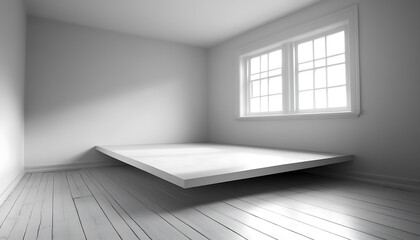 Fototapeta premium Empty room, floating bed, bright window