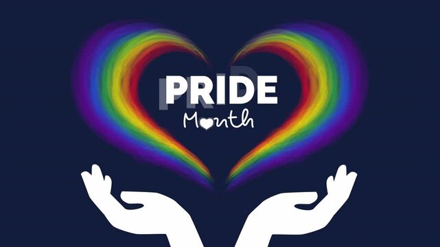 pride month animated banner design with lgbt colors heart and human hands  4k video footage