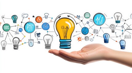Creative Hand Reaching for Light Bulb and Innovative Ideas Symbols