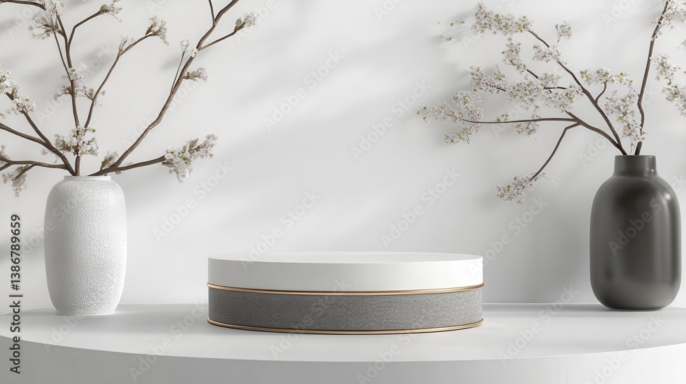 Aufkleber empty podium or pedestal showcased on a white background featuring a box stand concept blank product