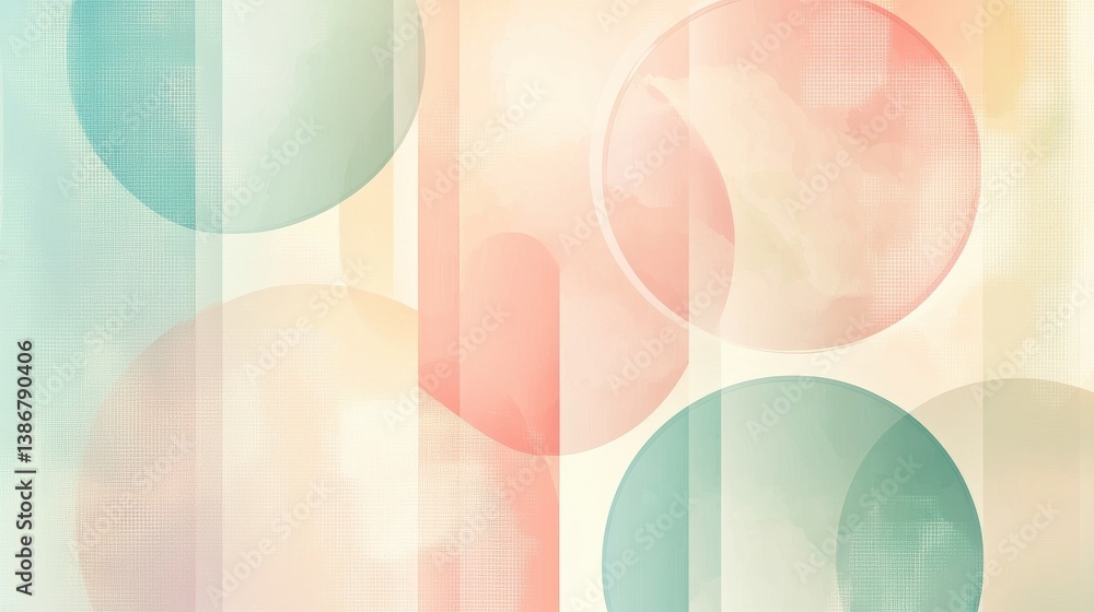 Poster abstract pastel circles and rectangles overlap creating a soft, dreamy background. illustration