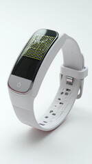 A wearable AI health monitor shaped like a compact wristband with sensor grid visible on a white background.
