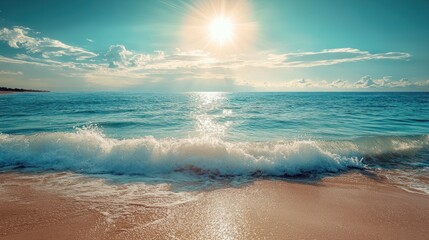 A beautiful bright sunny day at the calm ocean shore