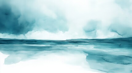 Obraz premium Teal Seascape Abstract Watercolor Landscape