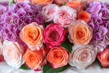 Naklejka premium a Bouquet of Roses, Peonies, and Hydrangeas with Rich, Vibrant Colors