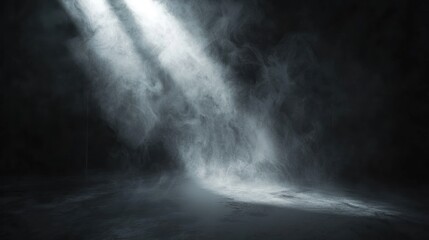 Dramatic Spotlight on Smoky Room: A Dark, Moody Atmosphere