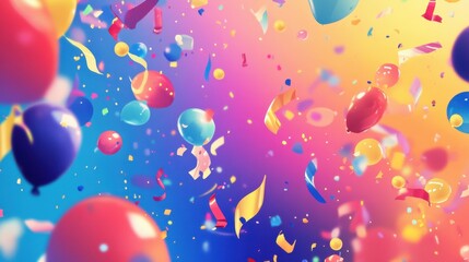 Celebration Theme Background with festive elements like confetti, balloons, or streamers in bright colors. Ensure there is ample space for text. illustration