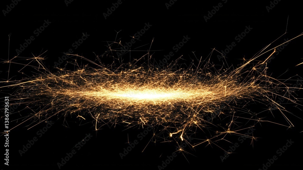Poster abstract golden sparks fromsparkler captured ondark background with clear negative space for text il