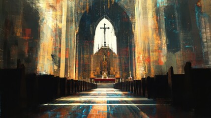Fototapeta premium catholic church view from inside Generative AI illustration