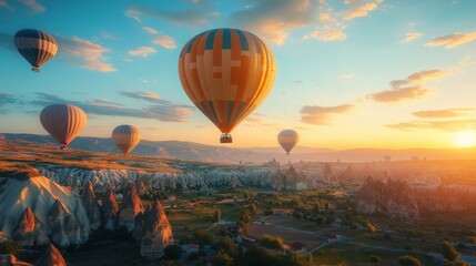 Obraz premium Colorful Hot Air Balloons Soaring Over Cappadocia at Sunrise