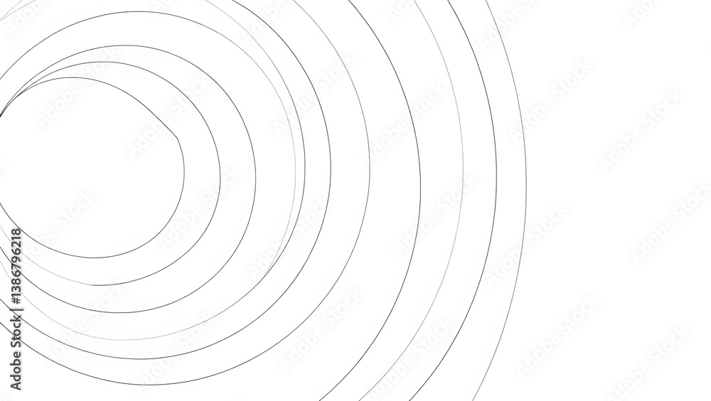 Poster an abstract art piece consisting of thin, overlapping concentric circular lines on white.