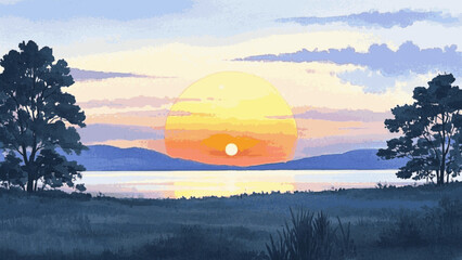 Horizon in bloom sunrise isolated watercolor vector illustration svg