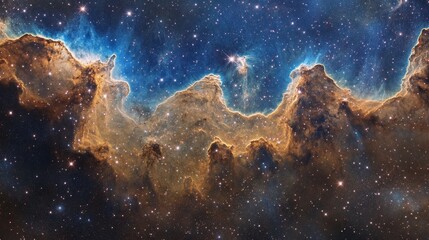 Fototapeta premium Cosmic Cliffs Nebulous Gold and Azure Landscape